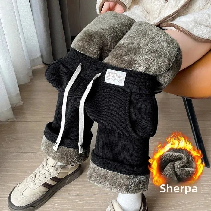 Pantalon Large Femme – Doublé Polaire, Style Sportif 2025