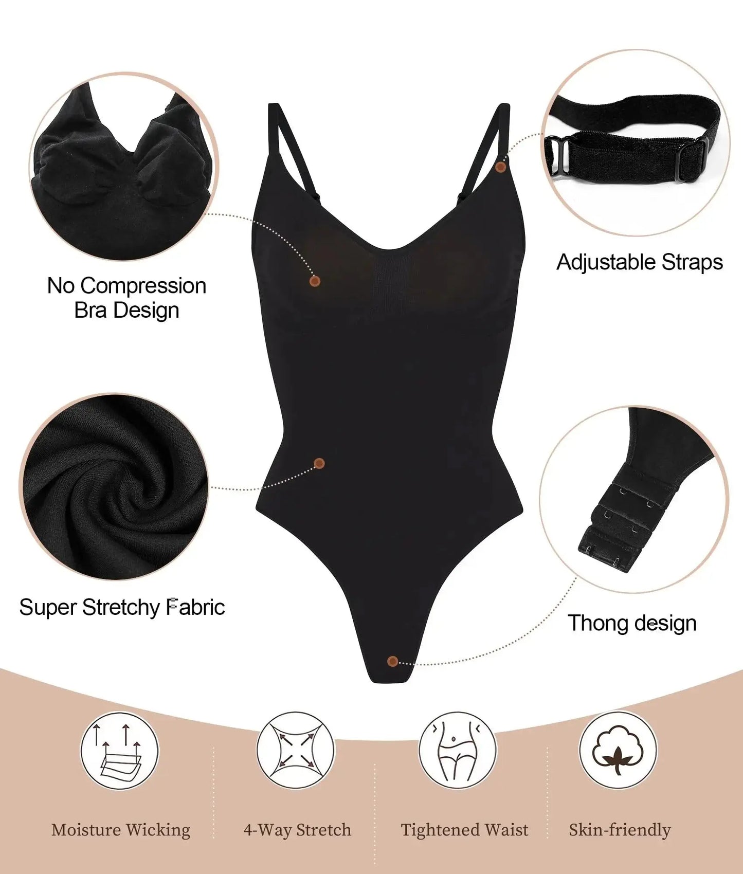 Combinaison gainante sillouhette fine, bretelle spaghetti / V Neck Spaghetti Strap Bodysuits Compression Body Suits Open Crotch Shapewear Slimming Body Shaper Smooth Out Bodysuit Shaper