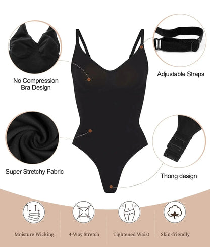 Combinaison gainante sillouhette fine, bretelle spaghetti / V Neck Spaghetti Strap Bodysuits Compression Body Suits Open Crotch Shapewear Slimming Body Shaper Smooth Out Bodysuit Shaper