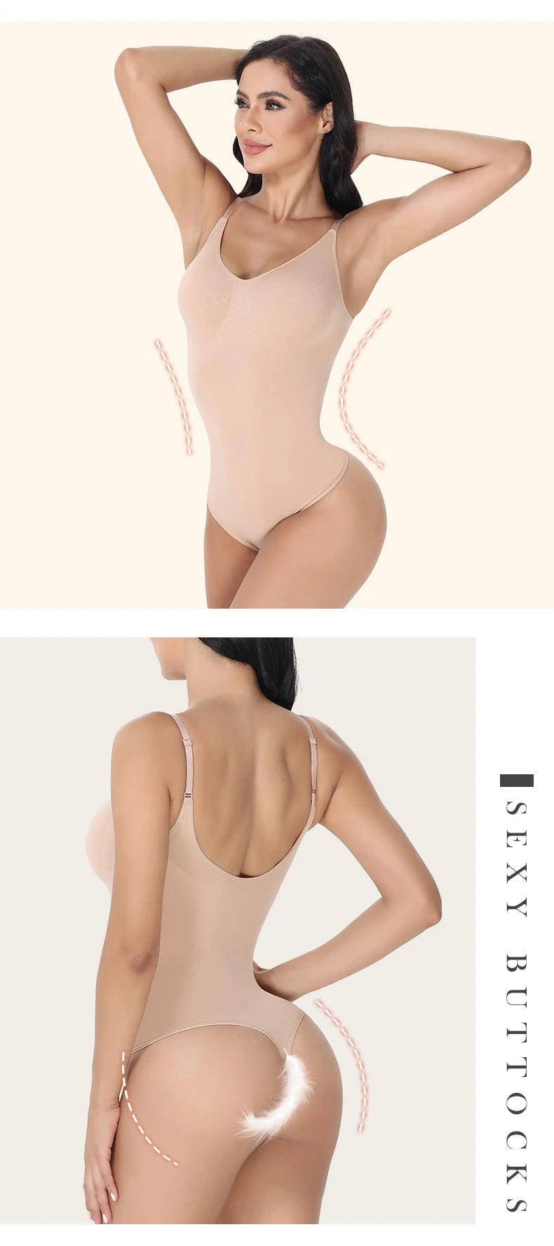 Combinaison gainante sillouhette fine, bretelle spaghetti / V Neck Spaghetti Strap Bodysuits Compression Body Suits Open Crotch Shapewear Slimming Body Shaper Smooth Out Bodysuit Shaper