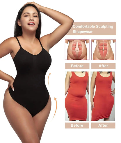 Combinaison gainante sillouhette fine, bretelle spaghetti / V Neck Spaghetti Strap Bodysuits Compression Body Suits Open Crotch Shapewear Slimming Body Shaper Smooth Out Bodysuit Shaper