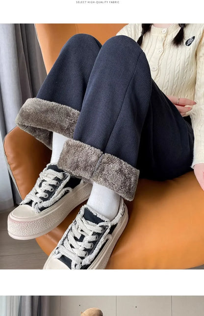 Pantalon Large Femme – Doublé Polaire, Style Sportif 2025