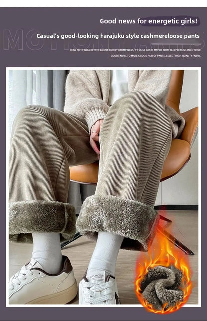 Pantalon Large Femme – Doublé Polaire, Style Sportif 2025