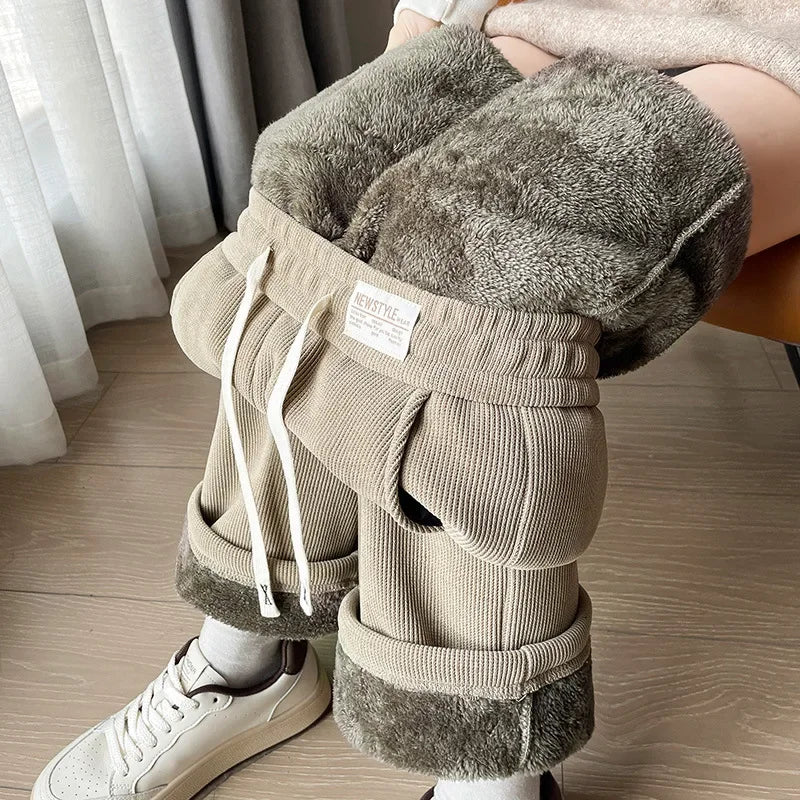 Pantalon Large Femme – Doublé Polaire, Style Sportif 2025