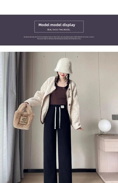 Pantalon Large Femme – Doublé Polaire, Style Sportif 2025