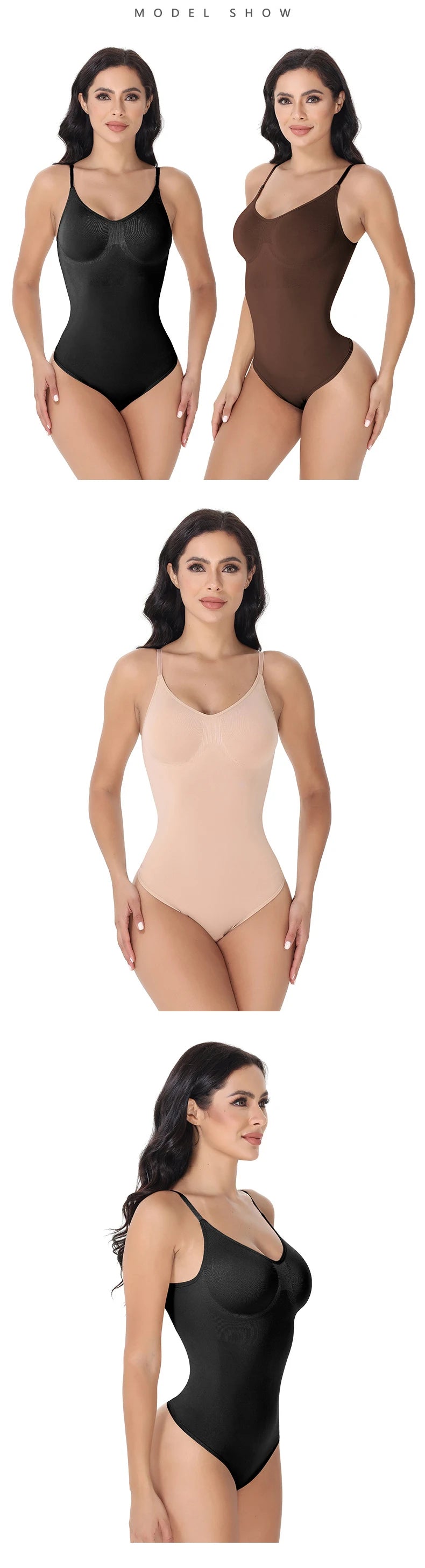 Combinaison gainante sillouhette fine, bretelle spaghetti / V Neck Spaghetti Strap Bodysuits Compression Body Suits Open Crotch Shapewear Slimming Body Shaper Smooth Out Bodysuit Shaper
